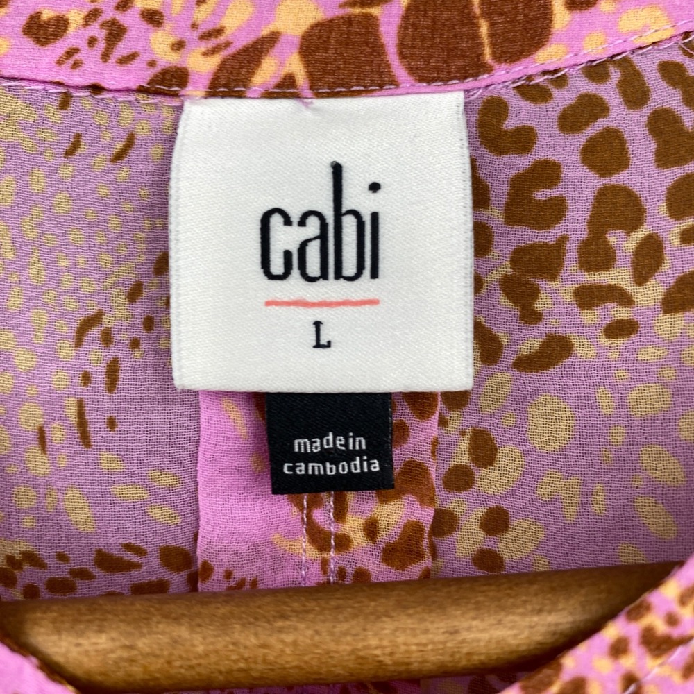 Cabi Cheetah Blouse Women Large Pink Linx Leopard Print Ruffle Sleeve Sheer 5711 - Picture 6 of 15